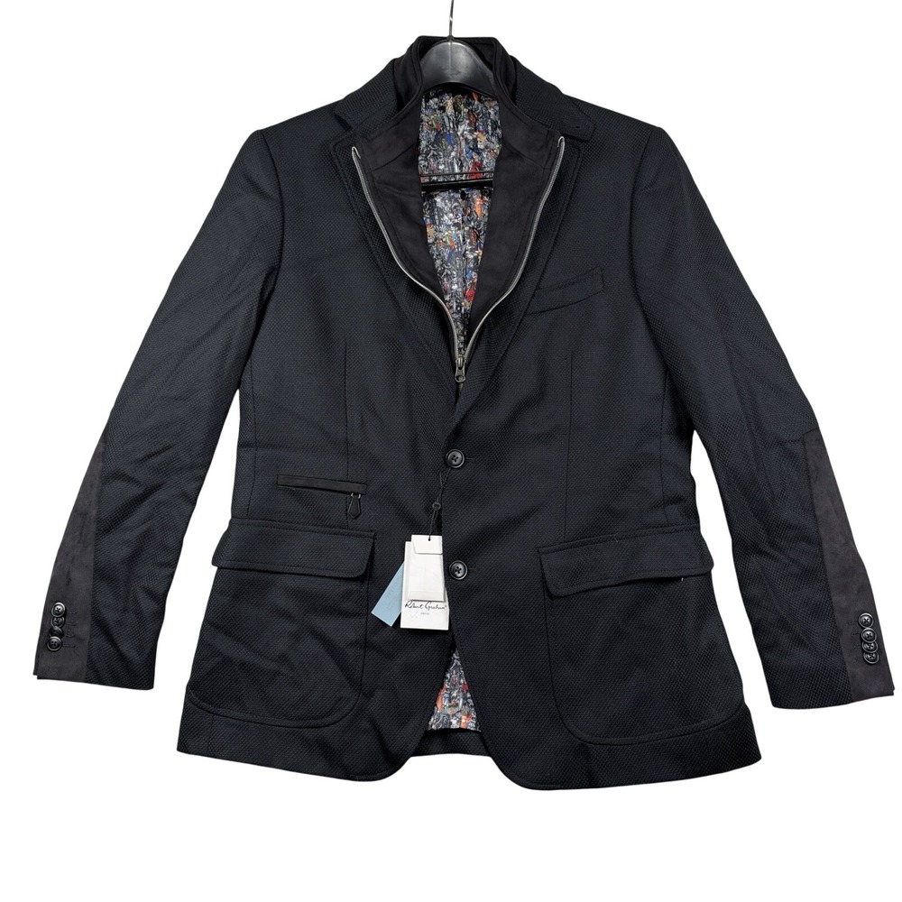 NEW Robert Graham Men's Black Jacket Wool Cashmere Uptown Woven Blazer Size 46